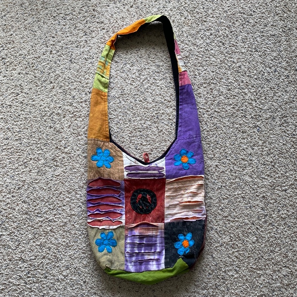Peace sign hippie crossbody bag.